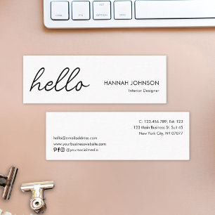 Modern Minimalist Elegant Hello White Customized Mini Business Card