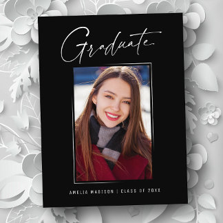 Modern Minimalist Elegant Ink Script Grad Photo Postcard