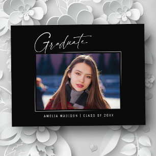 Modern Minimalist Elegant Ink Script Grad Photo Postcard