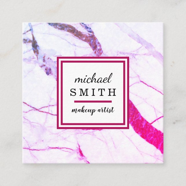 Modern Minimalist Elegant Marble Makeup Artist Square Business Card (Front)