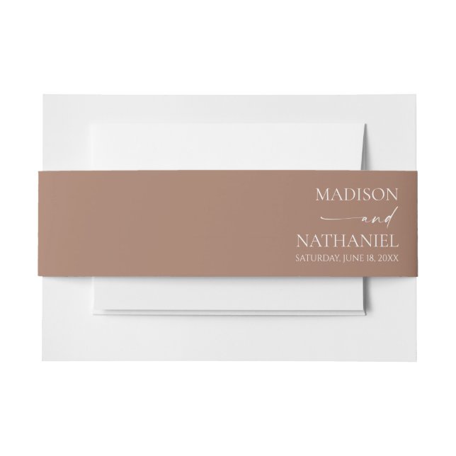 Modern Minimalist Elegant Mocha Mousse Wedding Invitation Belly Band (Front Example)