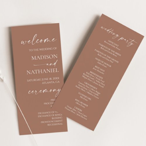 Modern Minimalist Elegant Mocha Mousse Wedding Program