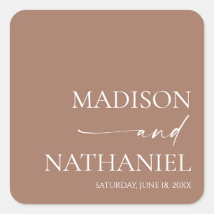 Modern Minimalist Elegant Mocha Mousse Wedding Square Sticker