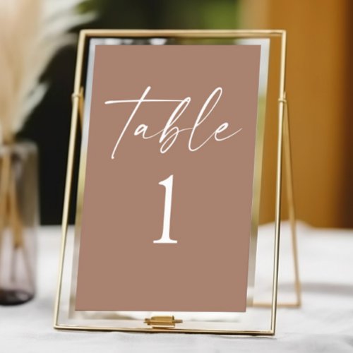 Modern Minimalist Elegant Mocha Mousse Wedding Table Number
