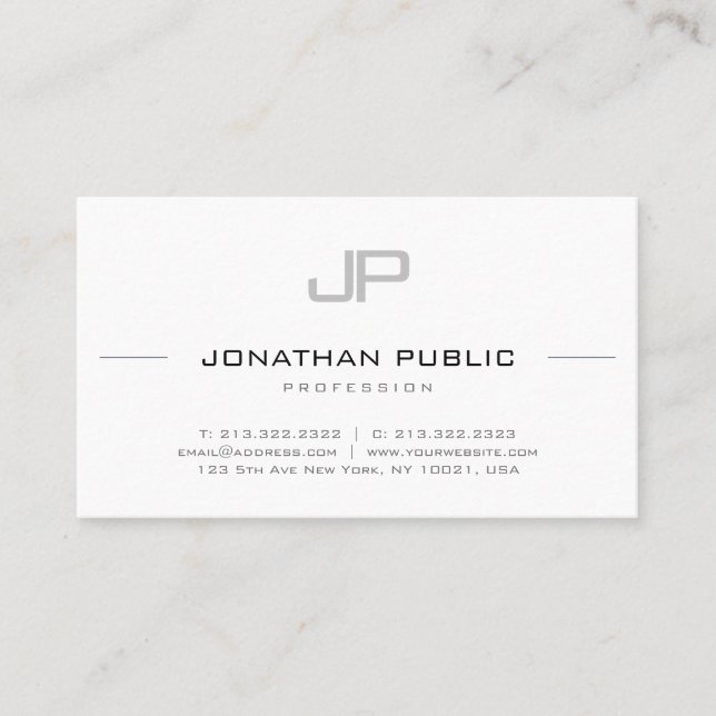 Modern Minimalist Elegant Monogrammed Template Business Card (Front)