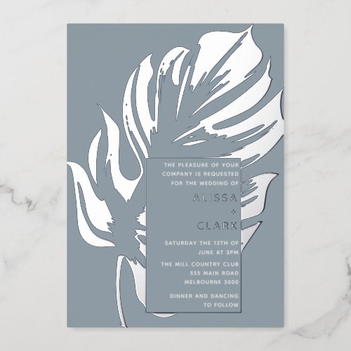 Modern Minimalist Elegant Monstera Leaf Wedding Fo Foil Invitation