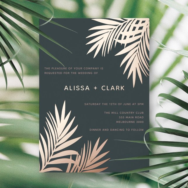 Modern Minimalist Elegant Palm Fronds Wedding Foil Foil Invitation (Creator Uploaded)