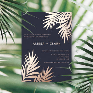 Modern Minimalist Elegant Palm Fronds Wedding Foil Invitation