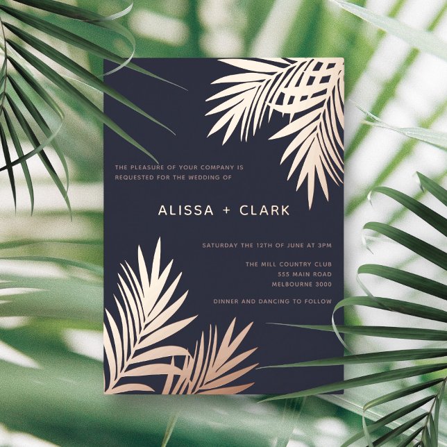 Modern Minimalist Elegant Palm Fronds Wedding Foil Invitation (Creator Uploaded)