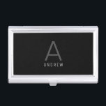 Modern Minimalist Elegant Personalized Black Silve Business Card Case<br><div class="desc">Modern silver and black personalized business card holder case with a thin sans-serif font monogram initial and name looks professional and understated and minimalist.</div>