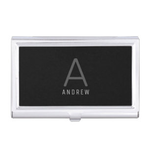 Modern Minimalist Elegant Personalized Black Silve Business Card Case