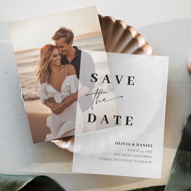 Modern Minimalist Elegant Photo Save the Date Card Vellum Invitations ...