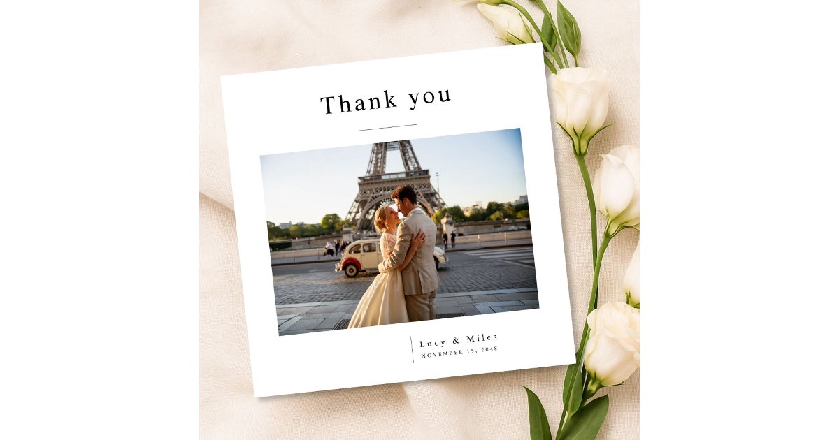 Modern Minimalist Elegant Photo Wedding Thank You Card | Zazzle