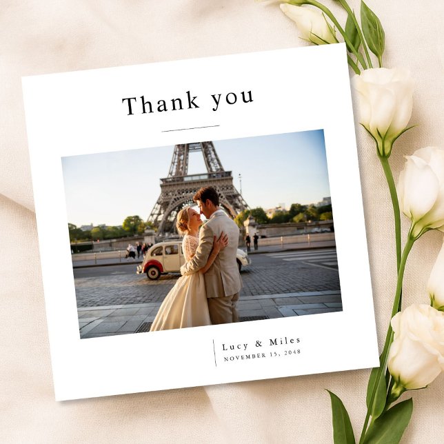 Modern Minimalist Elegant Photo Wedding Thank You Card (Creator Uploaded)