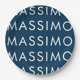 Modern Minimalist Elegant Plain Prussian Blue Name Paper Plates