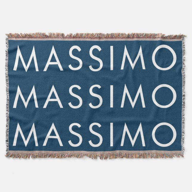Modern Minimalist Elegant Plain Prussian Blue Name Throw Blanket (Front)