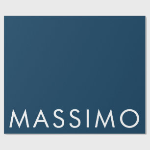 Modern Minimalist Elegant Plain Prussian Blue Name Wrapping Paper