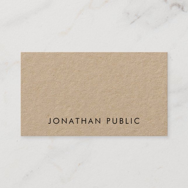 Modern Minimalist Elegant Plain Real Kraft Luxury Business Card (Front)