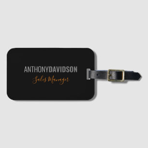Modern Minimalist Elegant Professional Black Grey Luggage Tag