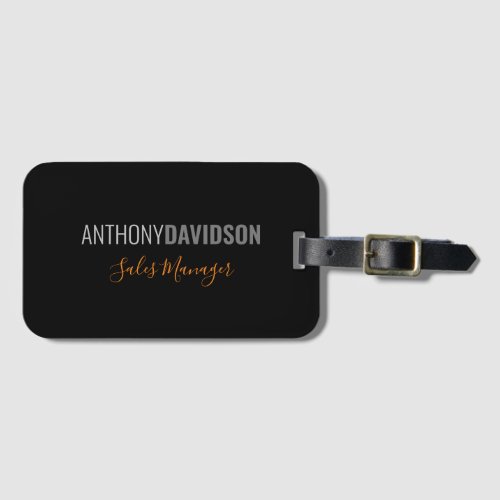 Modern Minimalist Elegant Professional Black Grey Luggage Tag