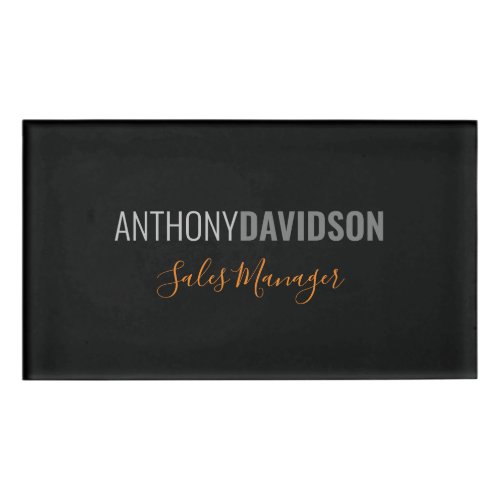 Modern Minimalist Elegant Professional Black Grey Name Tag