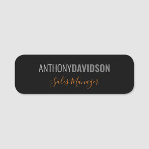 Modern Minimalist Elegant Professional Black Grey Name Tag