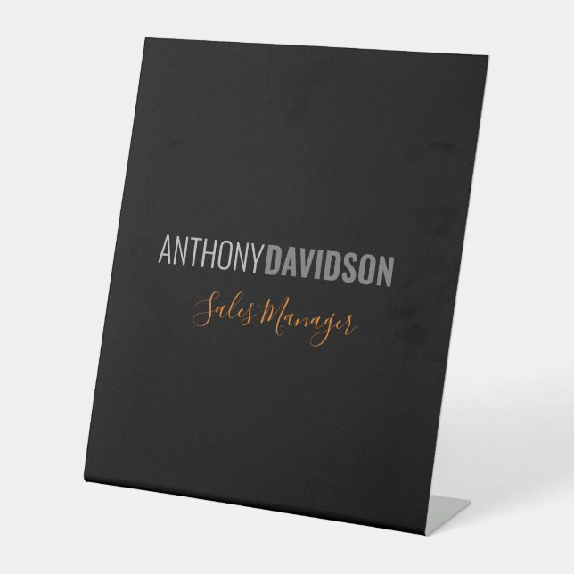 Modern Minimalist Elegant Professional Black Grey Pedestal Sign (Front)