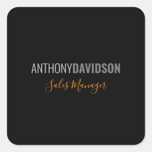 Modern Minimalist Elegant Professional Black Grey Square Sticker