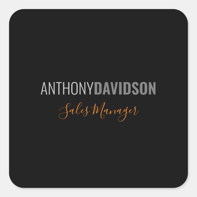 Modern Minimalist Elegant Professional Black Grey Square Sticker (Front)