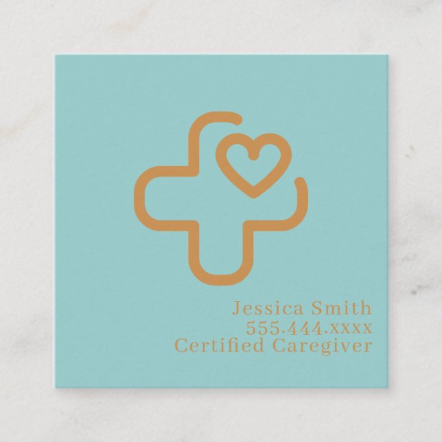Modern Minimalist Elegant Professional Caregiver Square Business Card (Front)