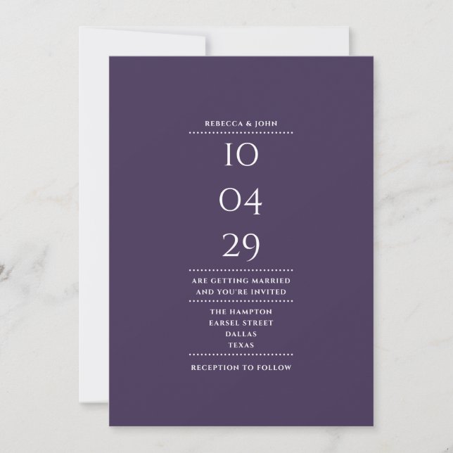 Modern Minimalist Elegant Purple Wedding Date Invitation (Front)