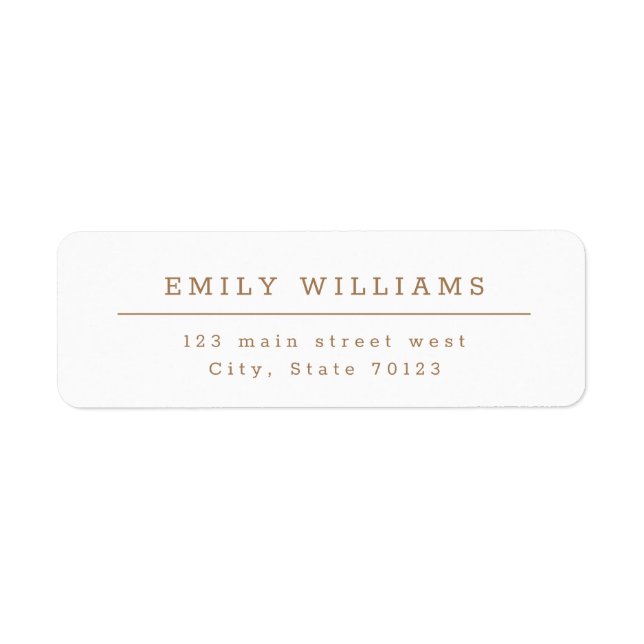 Modern Minimalist Elegant Return Address Label Tan (Front)