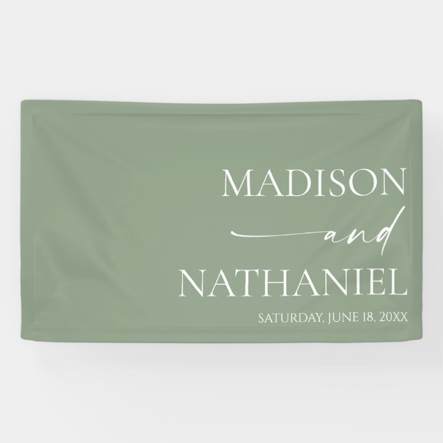 Modern Minimalist Elegant Sage Green Wedding Banner (Horizontal)