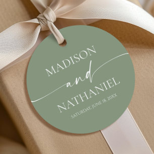 Modern Minimalist Elegant Sage Green Wedding Favor Tags