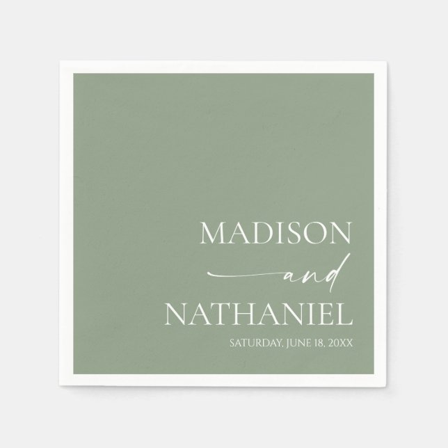 Modern Minimalist Elegant Sage Green Wedding Napkins (Front)