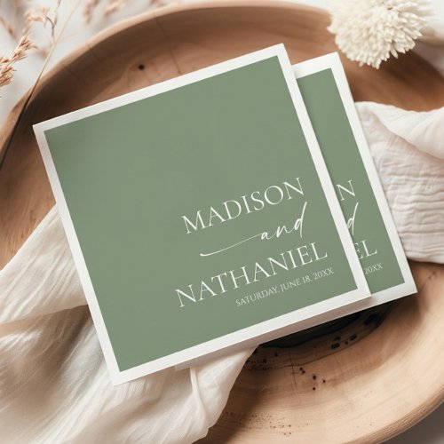 Modern Minimalist Elegant Sage Green Wedding Napkins