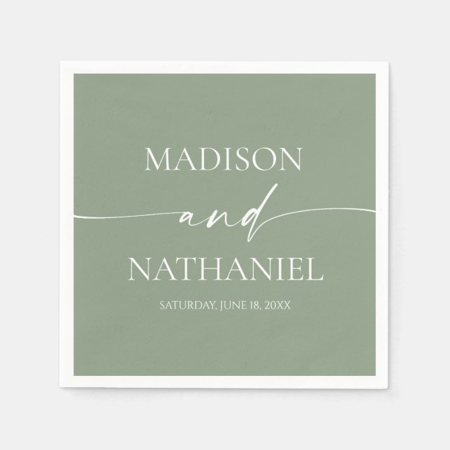 Modern Minimalist Elegant Sage Green Wedding Napkins (Front)