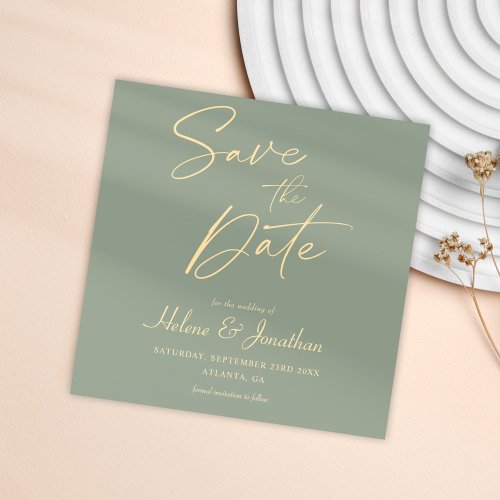 Modern Minimalist Elegant Sage Green Wedding Save The Date