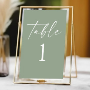Modern Minimalist Elegant Sage Green Wedding Table Number