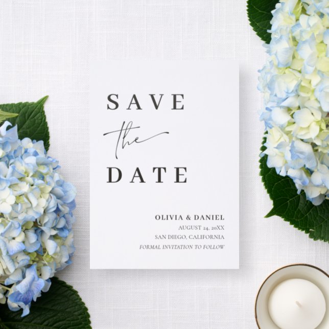 Modern Minimalist Elegant Save the Date Letterpress Photo Cards (Front)