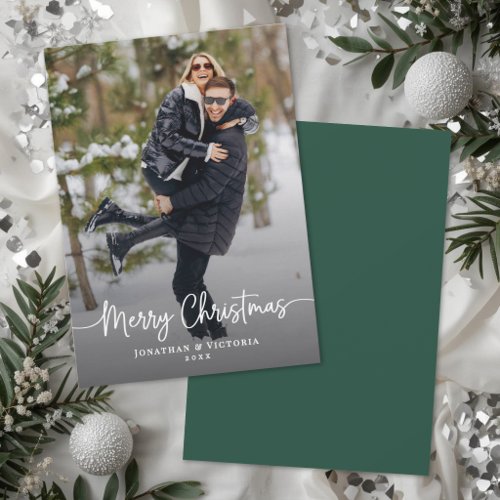 Modern Minimalist Elegant Script 1 Photo Christmas Holiday Card