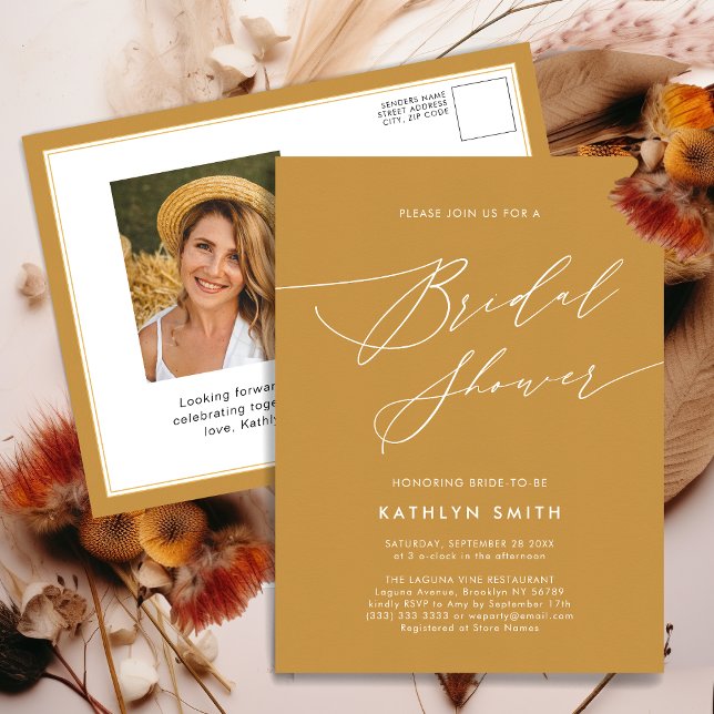 Modern Minimalist Elegant Script Bridal Shower Invitation Postcard (Creator Uploaded)