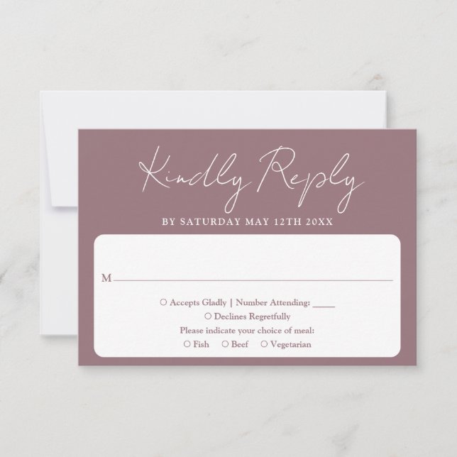 Modern Minimalist Elegant Script Mauve Wedding RSVP Card (Front)