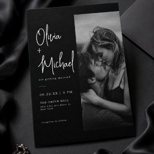 Modern Minimalist Elegant Script Photo Wedding Invitation