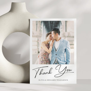 Modern Minimalist Elegant Script Photo Wedding Thank You Card