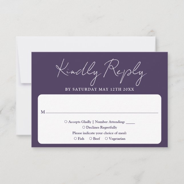 Modern Minimalist Elegant Script Purple Wedding RSVP Card (Front)