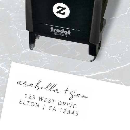 Modern Minimalist  Elegant Script Wedding Address Self_inking Stamp