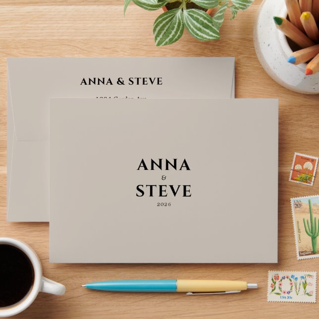 Modern Minimalist Elegant Silver Grey Wedding Envelope (Desk)