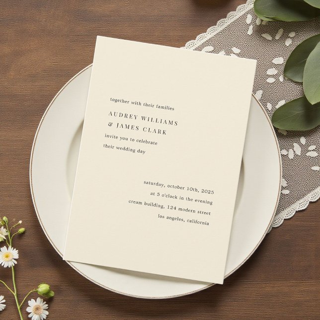 Modern Minimalist Elegant Simple Cream Wedding Invitation (Creator Uploaded)