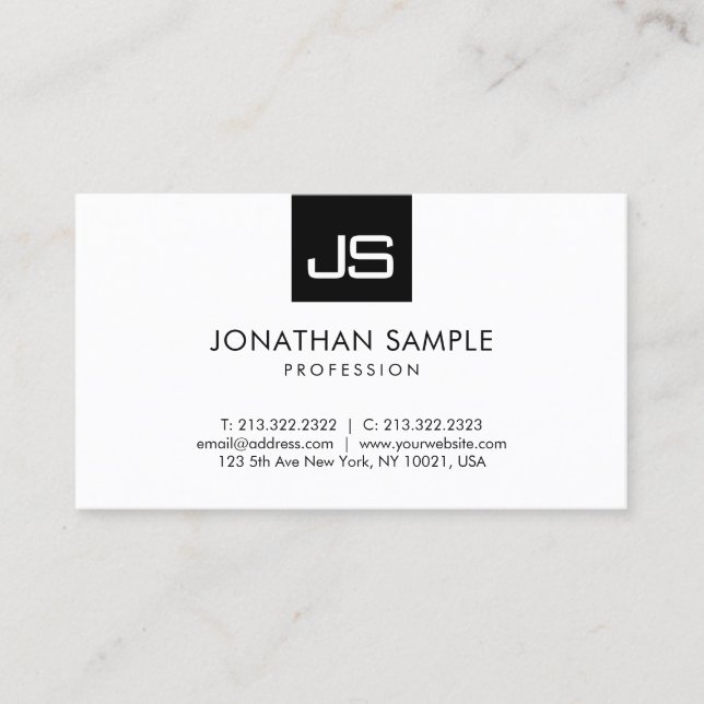 Modern Minimalist Elegant Simple Monogram Template Business Card (Front)